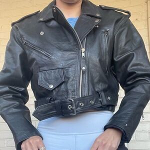 Protech Vintage Classic Biker Black Leather Jacket